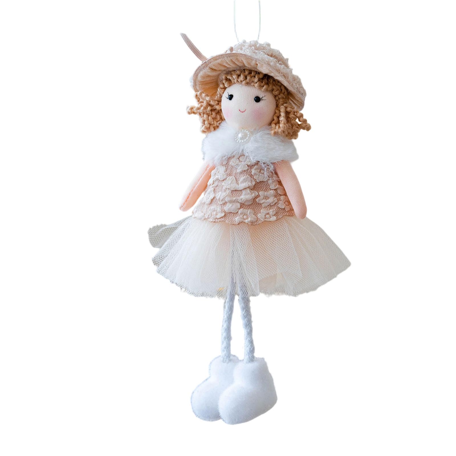Christmas Decor Tree Ornament 18.5 X 11 Cm Girl Doll Accent with Fabric Texture and Tulle Skirt Detail Use Plush Girl Tree Ornament Fabric Doll Christmas Decor Holiday Home Accent Seasonal Top Loop