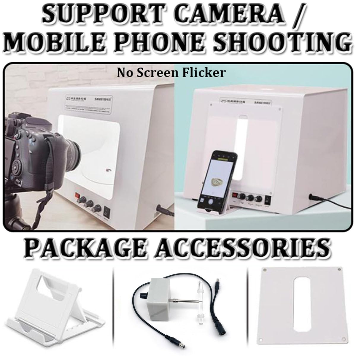 Boîte à lumière photo avec lumière LED réglable de 3000 à 5500 K et filtres étoilés, pour la photographie de bijoux, à suspendre ou à placer
