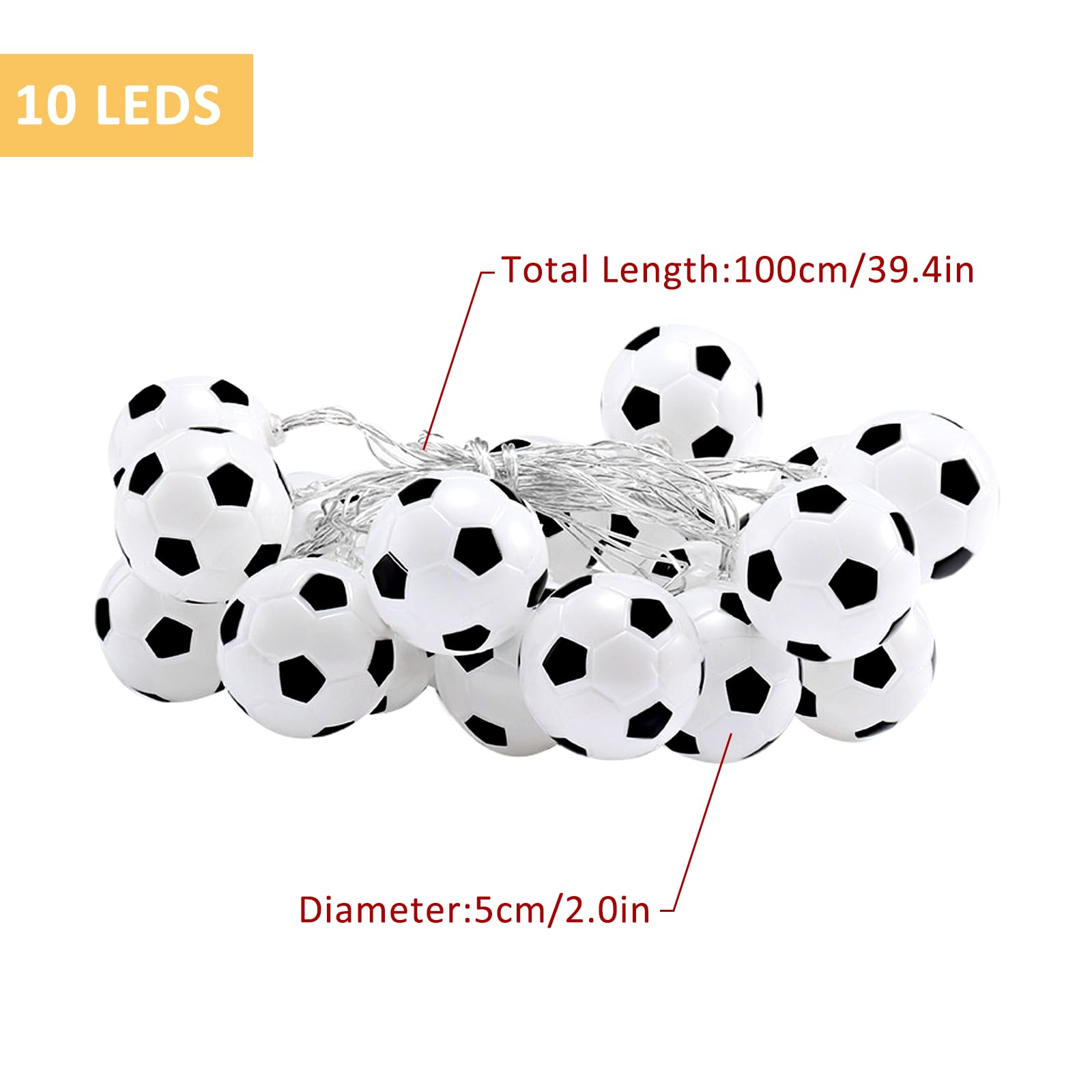 Catena Luminosa A Forma Di Pallone Da Calcio, 1,5m Con 10 LED, A Batteria, Per Decorazione Cameretta Bimbi, Feste, Interni/esterni - 2