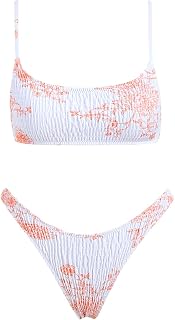 Women's Triangle Bikini Set Smocked Textured Scoop Frilled Print Ruched Elastic Swimsuit Two Piece Bathing Suit