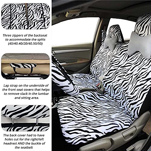 Image of AUTOFAN Zebra Car Seat Covers for Full Set with 2 Seat Belt Pads & Universal 15 Inch Steering Wheel Cover Fit for Cars, Trucks, SUV, or Van