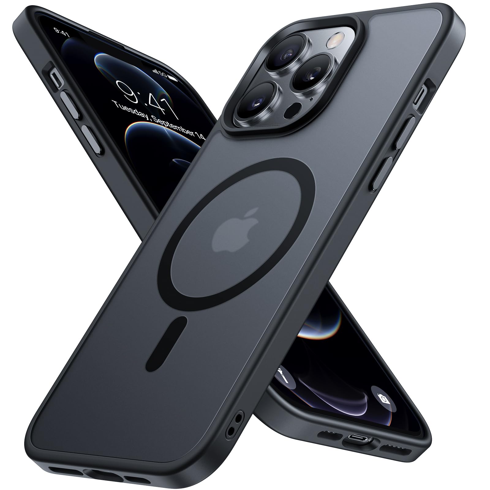 miracase Magnetic for iPhone 12/12 Pro Case (Compatible with MagSafe) Military-Grade Protection, Shockproof, Anti-Fingerprint Translucent Matte Phone Cover for iPhone 12/12 Pro Case 6.1 inch, Black