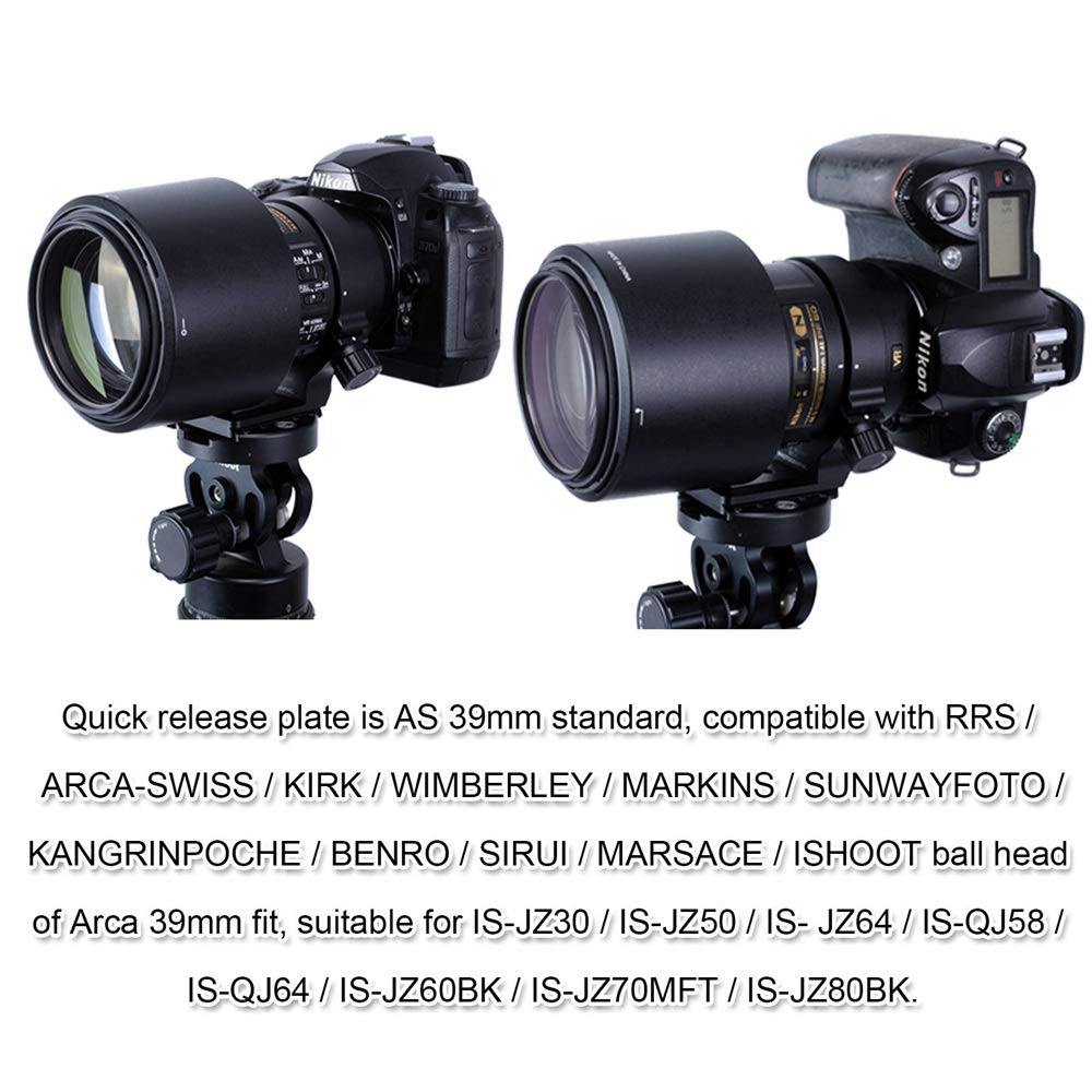 iShoot Objektiv Stativring Stativ-Halterung Stativschelle für Nikon RT-1 Nikkor AF-S 300mm F/4E PF ED VR & AF-S 70-200mm F/4G ED VR, unten ist Arca-Swiss Fit Kameraplatte Schnellwechselplatte
