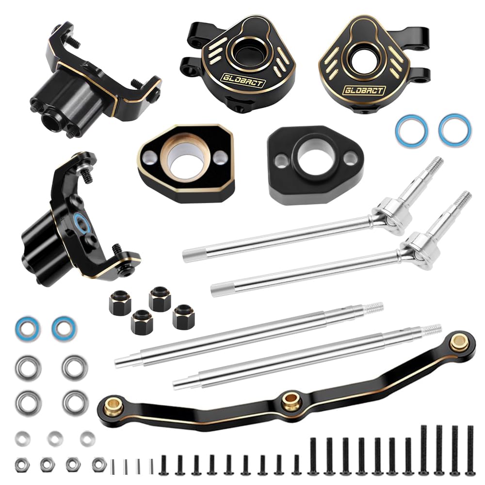 GLOBACT Brass Axle Steering Link Steering Blocks Knuckle Caster Blocks C-Hubs One Side Widened 10mm for TRX4M 1/18 RC Crawler Widening Upgrade Parts (7 Piece Set)