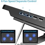 LIANGSTAR Plaque de refroidissement pour ordinateur portable, Refroidisseur pour ordinateur portatif avec 6 Eventails silencieux pour 12-17 pouces Notebook Gaming Fan Stand stable, 7 Hauteur & Vitesse du vent réglable, 2 USB Port & Porte-téléphone (Noir)