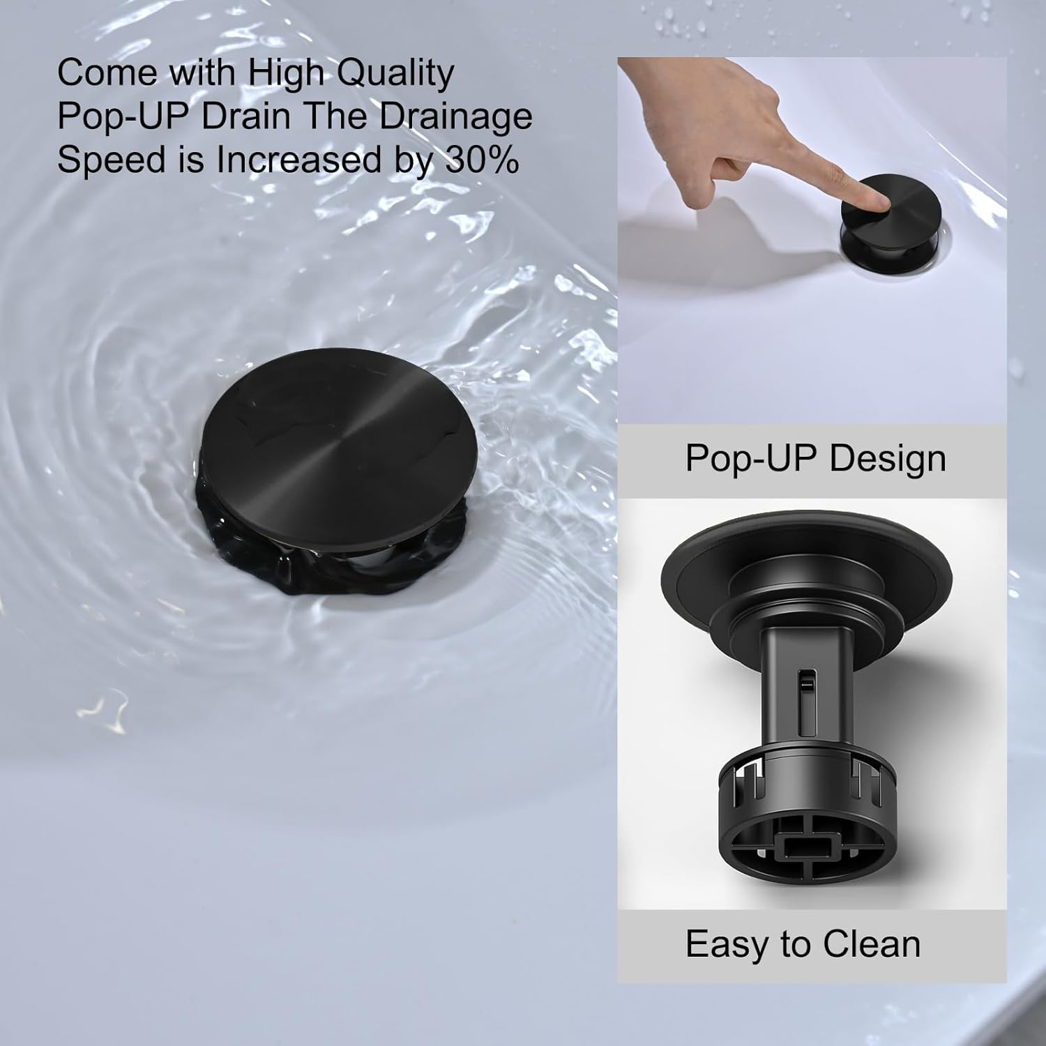 Black Single Hole Bathroom Faucet 1 Hole Single Handle Brass 3 Hole Bathroom Faucets for Sink RV Vanity Faucet with Pop-up Drain and Flexible Hoses, Made of Heavy-Duty Thickened Brass and Metal - Image 8