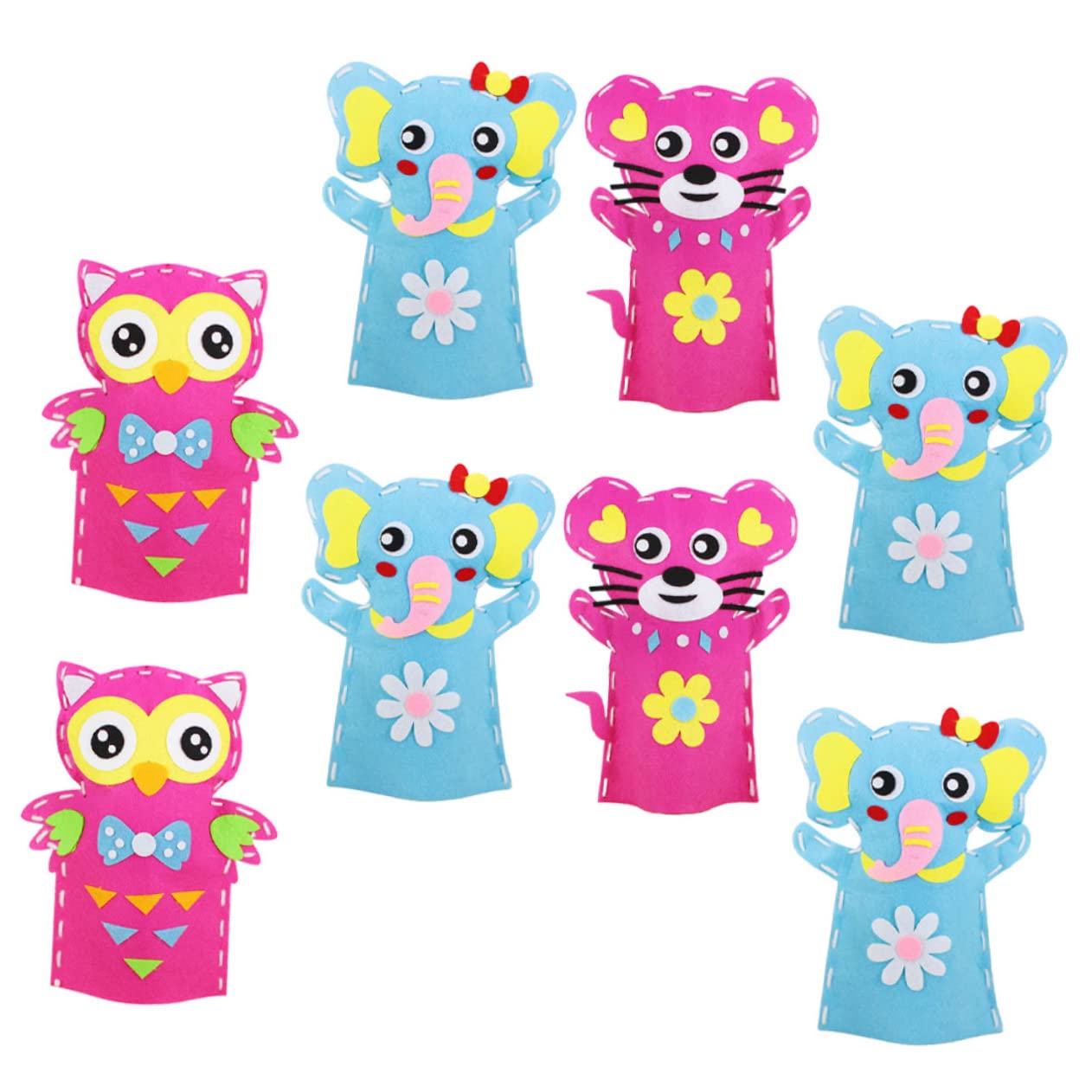 SUPVOX 8 Sets Animal Hand Puppet Kits for Educational Manual Safe Non Woven Material Pre Cut Templates for Easy Crafting and Creative Play