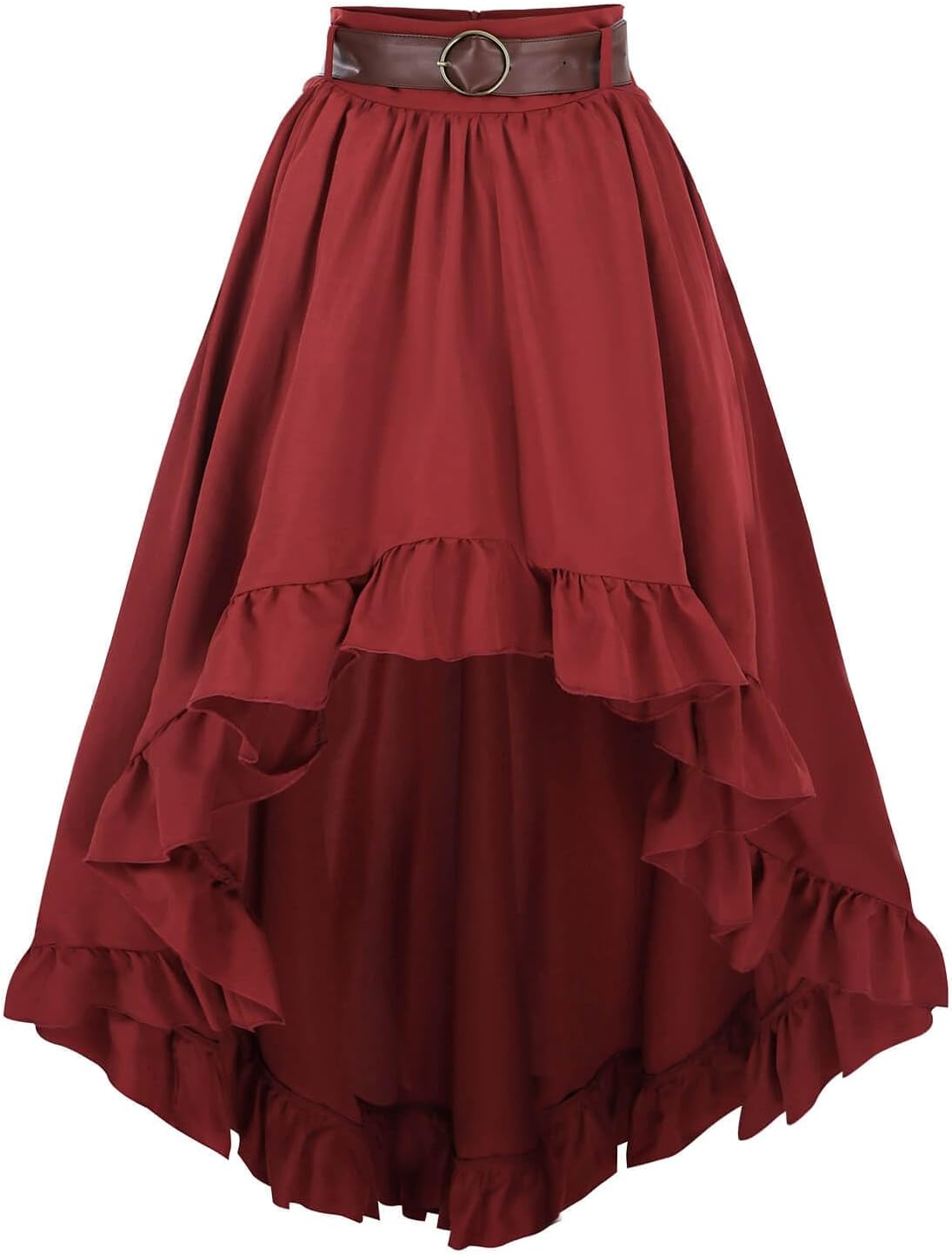 Nuoqi Renaissance Skirt Women High Low Victorian Ruffle Medieval Skirt with Belt