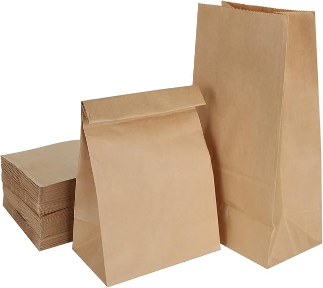 LOLYSIC 100 Pcs Brown Paper Bags, 30 x 15.5 x 10 CM Kraft Paper Bags for Food (70gm), No Handles Thick Kraft Paper Sandwich Bags, Brown Paper Gift Lunch Bags for Bread, Sandwich, Grocery