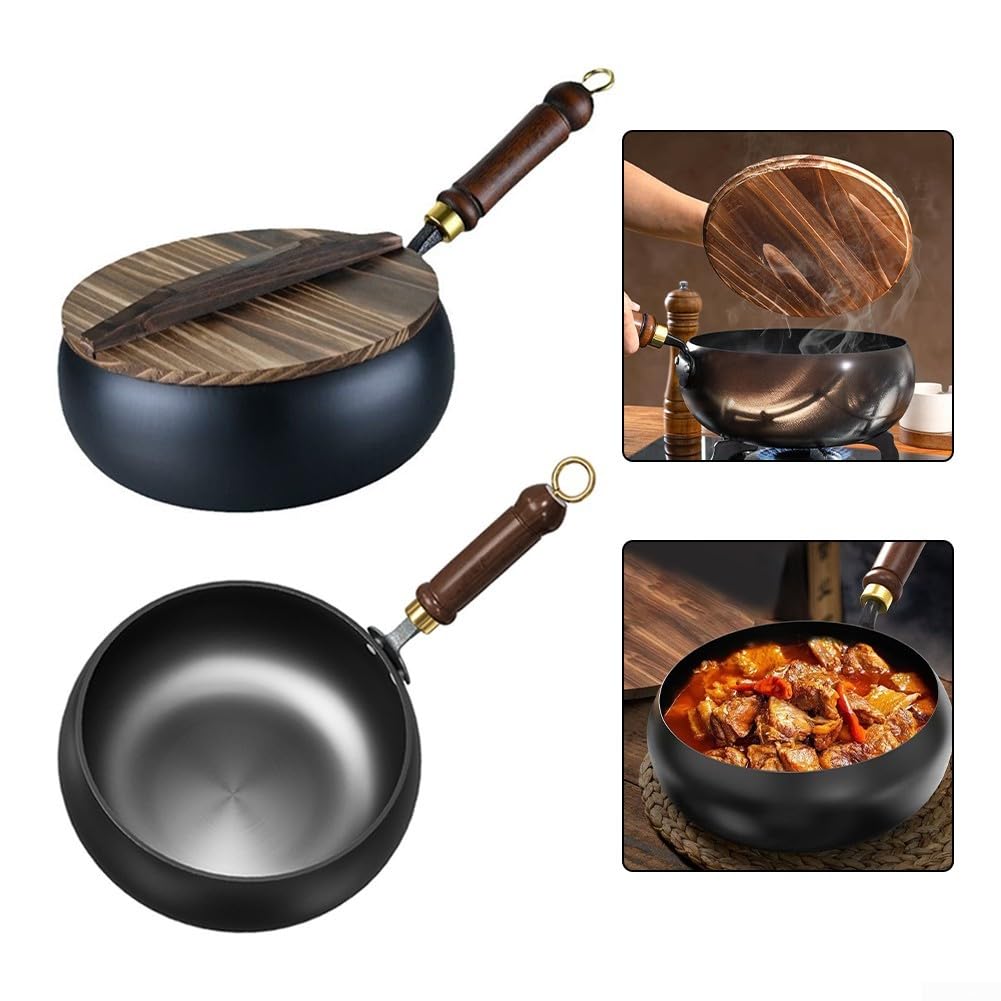 Gusseisenpfanne Handgeschmiedet Big Belly Wok 26cm Unbeschichtet Eisenpfanne für Induktion Gas Elektro Braten Schmoren(B)