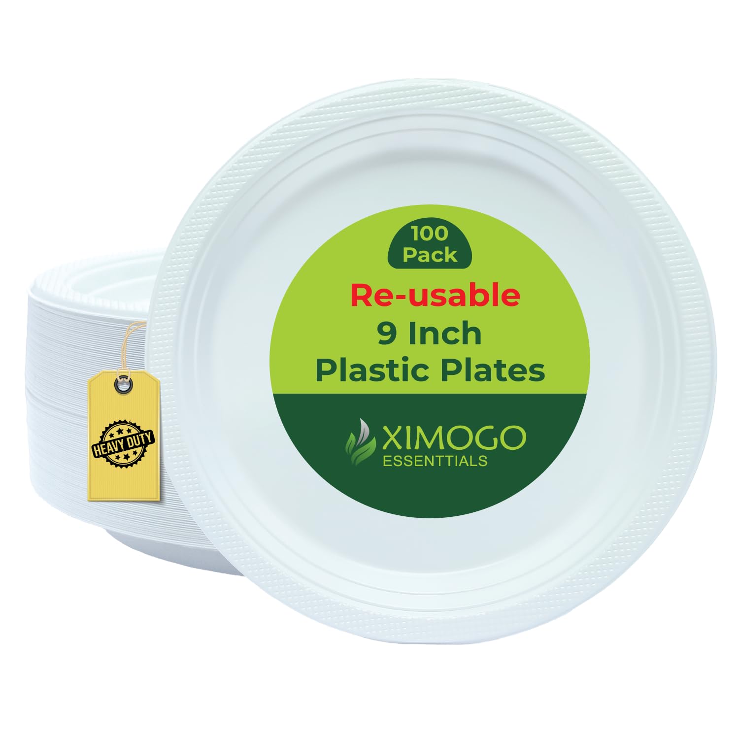 XIMOGO® 100 Reusable Plates 9-Inch Heavy-Duty BPA-Free Microwave Safe Party