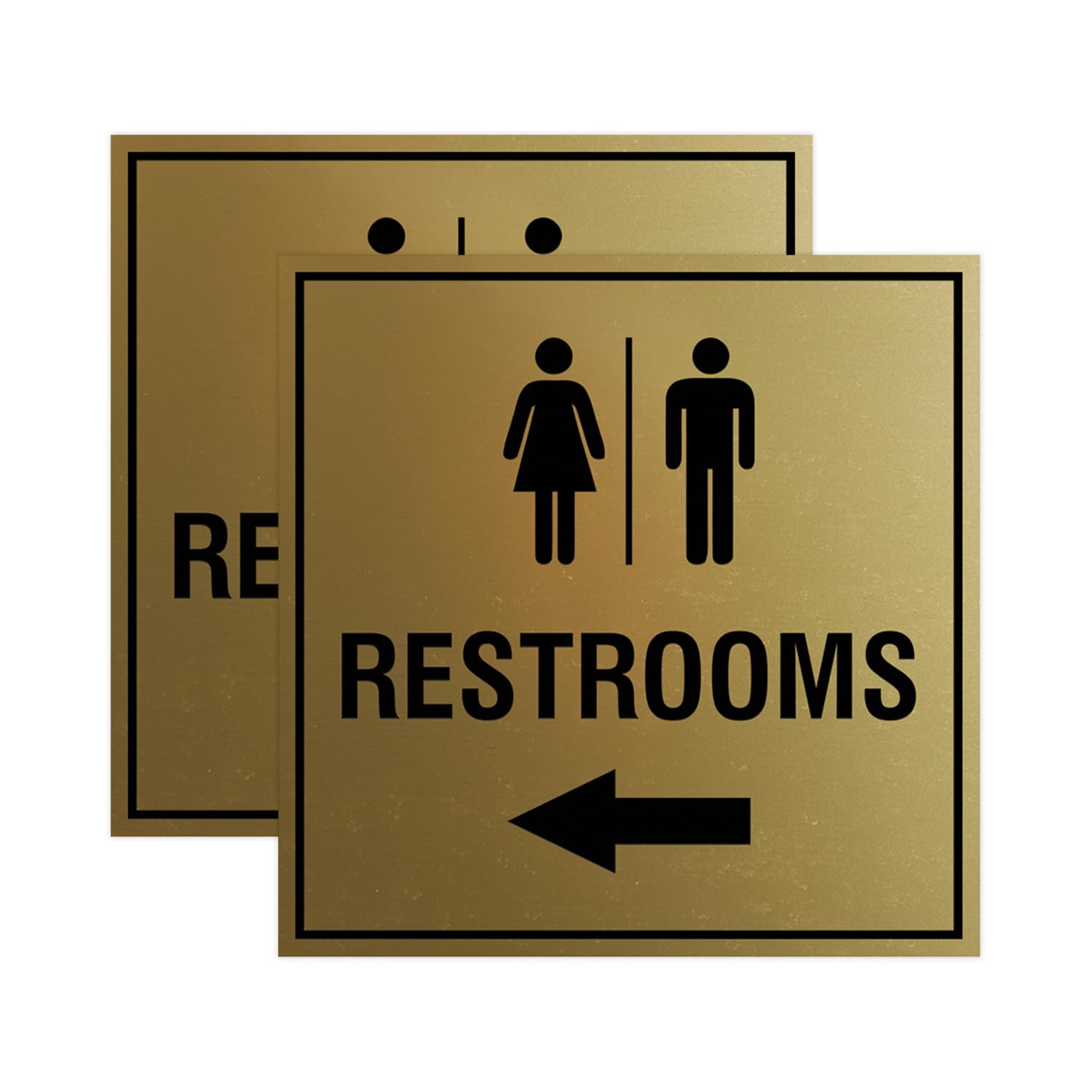 Signs ByLITA Square Restrooms left arrow Sign with Adhesive Tape (Brushed Gold) - Medium (2 Pack)