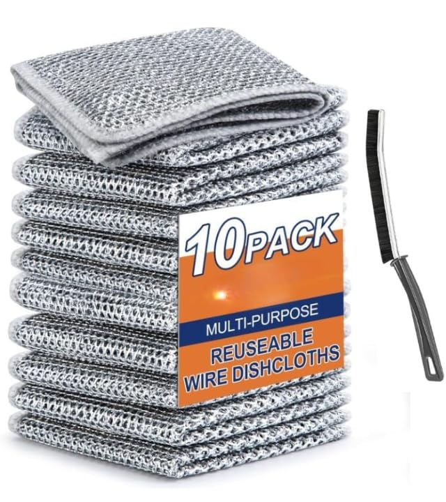 Claiez 10 Pack Non-Scratch Wire Dishcloth & Gaps Cleaning Brush, Multipurpose Wire Dishwashing Rags for Wet and Dry, Easy Rinsing, Reusable, Wire Cleaning Cloth for Kitchen, Sinks (10 Cloth+1 Brush) (B0D2VXFFS3) Amazon Price History, Amazon Price Tracker