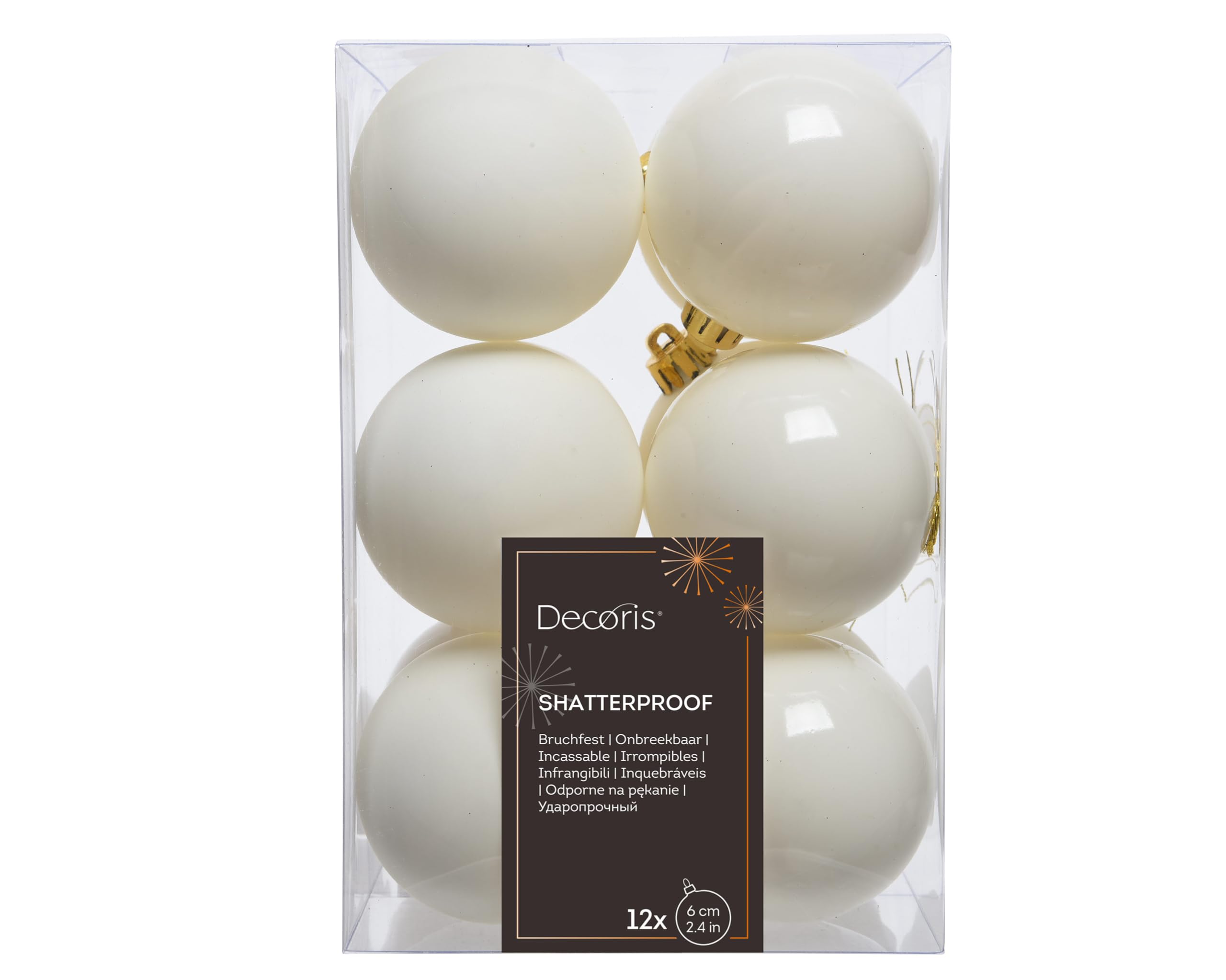Kaemingk Wool White 12 Assorted Shatterproof Christmas Tree Baubles