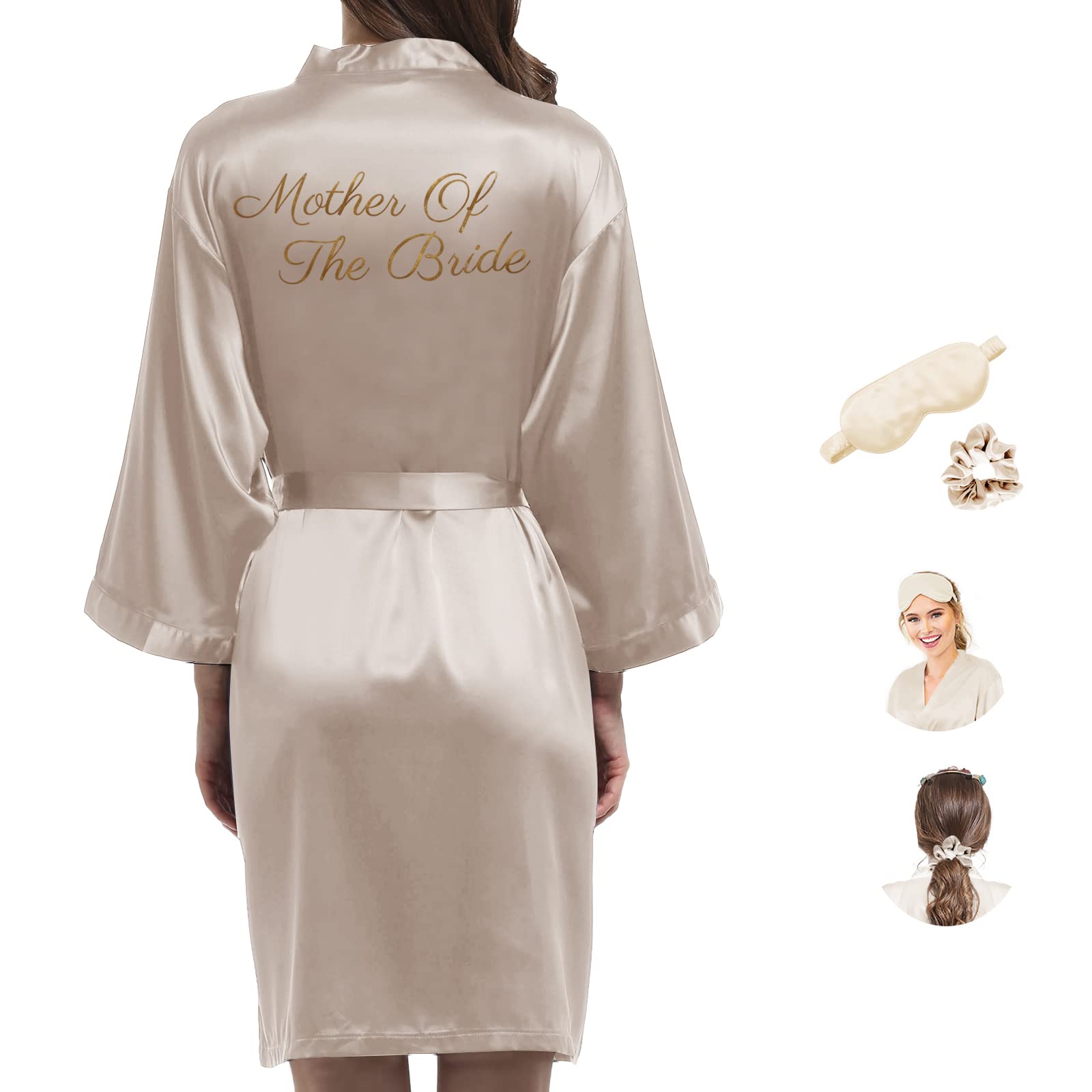 Y WJing Yi JiaWomen Silk Bridesmaid Robes Ladies Satin Bride Robe Wedding Party with eye mask and scrunchie 3 In 1 Set Monograms Print Bridal Sleepwear
