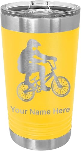 Miniatura 13 de LaserGram Vaso de pinta aislado al vacío de 16 onzas, conductor BMX, grabado personalizado incluido (negro)