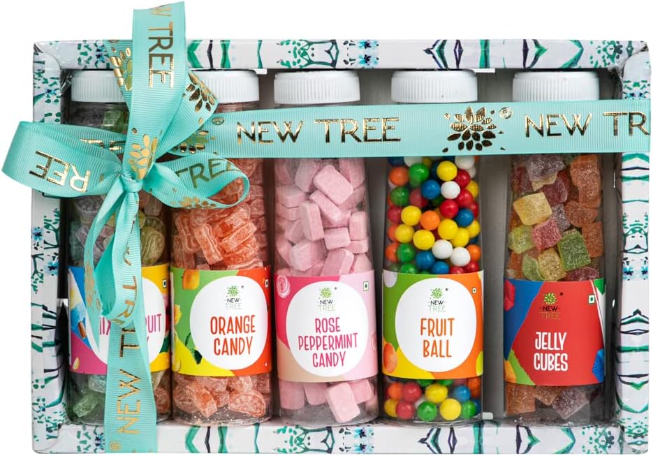 New Tree Candy Combo Gift Pack II Total Weight: 860gm II Flavored Sugar Candy II Assorted Sweet Candy Pack for Kids II Sweet & Chatpata Candy Pack of 5II