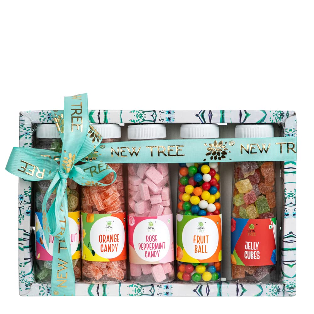 New Tree Candy Combo Gift Pack II Total Weight: 860gm II Flavored Sugar Candy II Assorted Sweet Candy Pack for Kids II Sweet & Chatpata Candy Pack of 5II