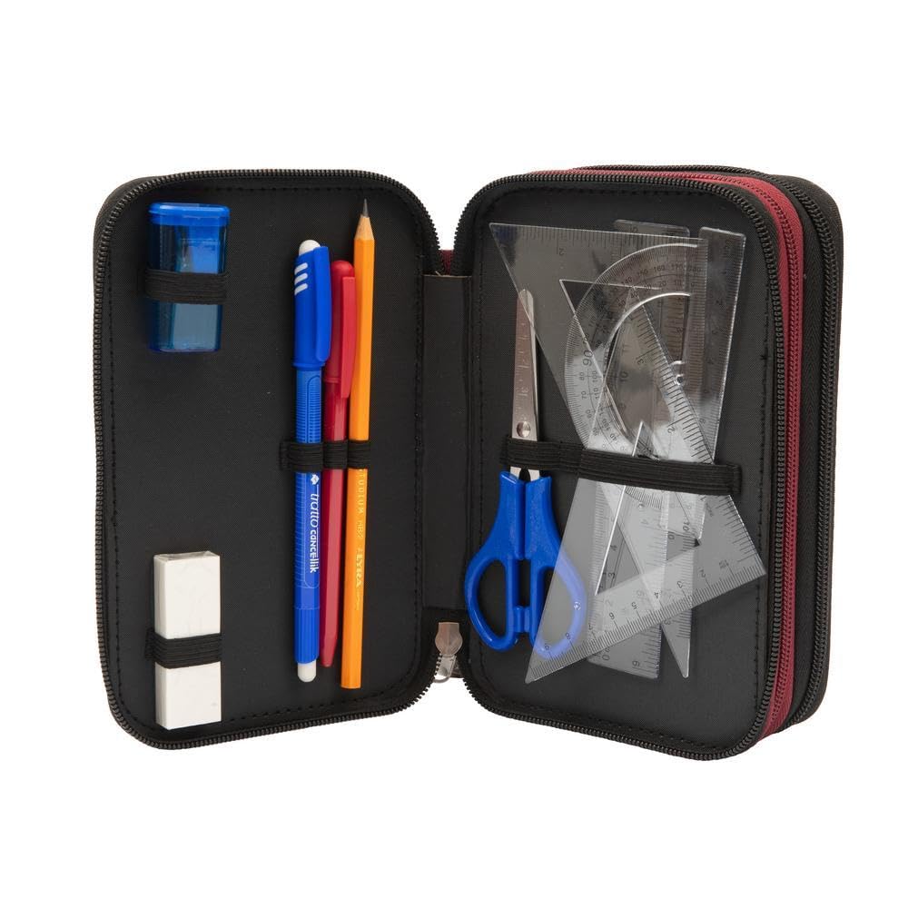 Giochi Preziosi Harry Potter - Astuccio Triplo Scuola Con 3 Zip E 3 Scomparti, Contiene 18 Matite Colorate, 18 Pennarelli e altri Pratici Oggetti per la Scuola,13 l x 19,5 h x 6,5 p