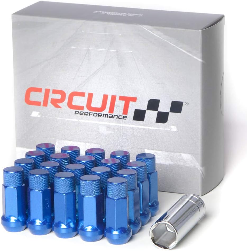 Circuit Performance Forged Steel Extended Hex Lug Nut for Aftermarket Wheels: 12x1.5 Blue - 20 Piece Set + Tool