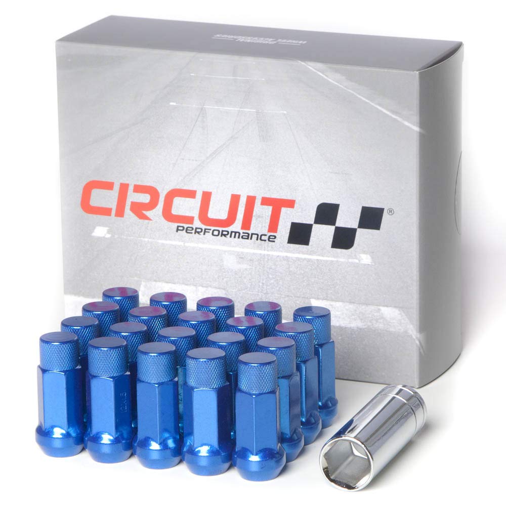 Circuit Performance Forged Steel Extended Hex Lug Nut for Aftermarket Wheels: 12x1.5 Blue - 20 Piece Set + Tool