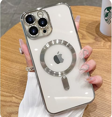 Funda magnética para iPhone 12 Pro Max transparente compatible con MagSafe protector de lente de cámara integrado, a prueba de golpes, funda delgada