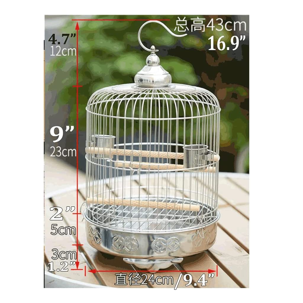 Jaula Pequeña para Pájaros, Jaulas Plateadas para Pájaros, Transportines De Acero Inoxidable para Pájaros, Jaula De Vuelo Portátil, Casa Redonda para Pájaros, Transportín,
