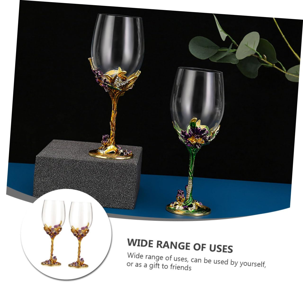 STOBAZA Lot de 2 Verres à Whisky en Verre Cristal Émail Doré Coupe à Whisky 250 Ml Accessoires de Mariage Usage Intérieur et Extérieur pour Réception et Présent
