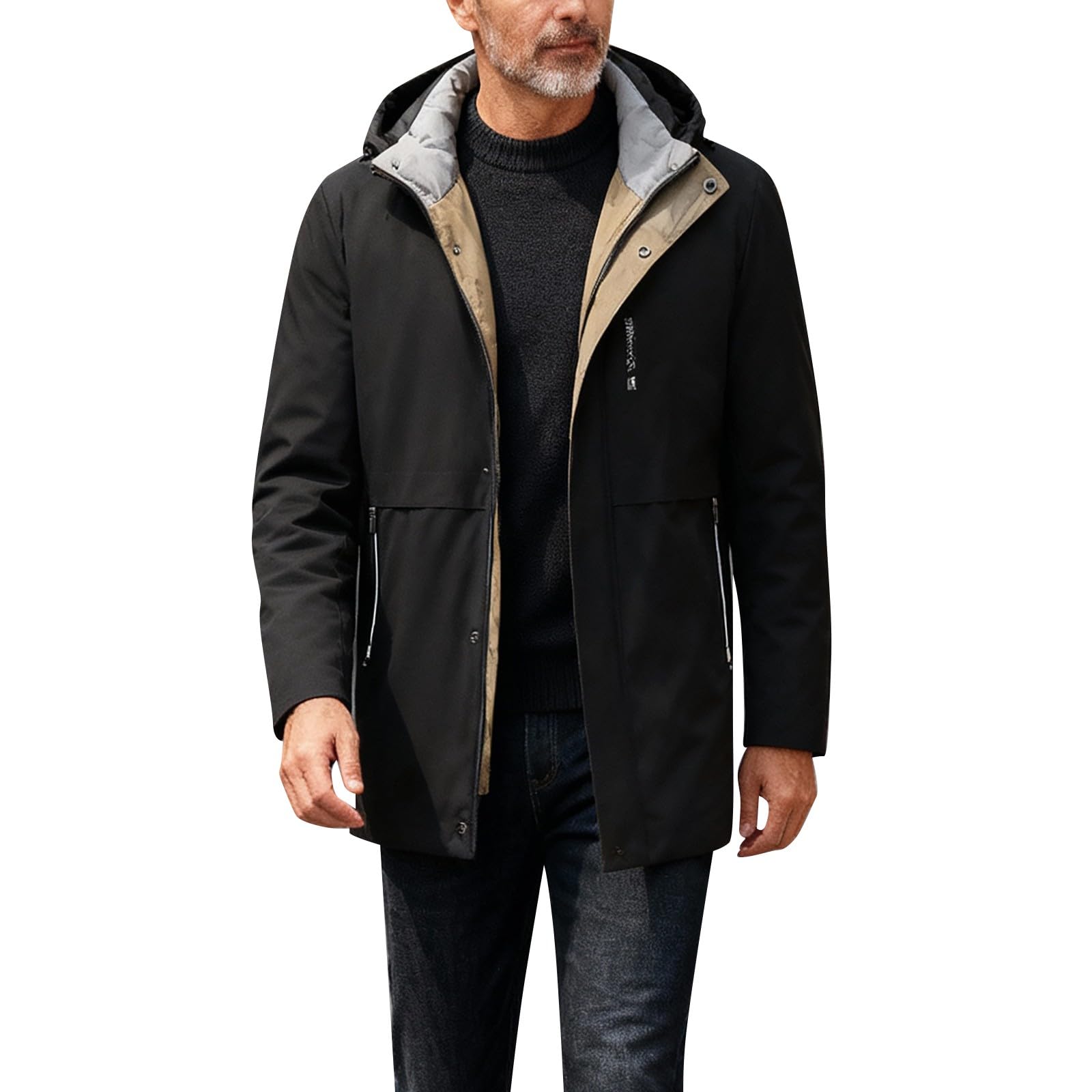 Giacche impermeabili da uomo UK Zip Up manica lunga con cappuccio cappotto