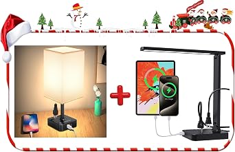 مصابيح مكتب cozoo للمكتب المنزلي ، مصباح مكتب LED حديث مع منفذين لشحن USB / منفذ من النوع C ، 2 منافذ AC,مصباح طاولة USB قابل للتخفيت مصباح مكتب جانب السرير مع 3 منفذ شحن USB + منفذ C 2