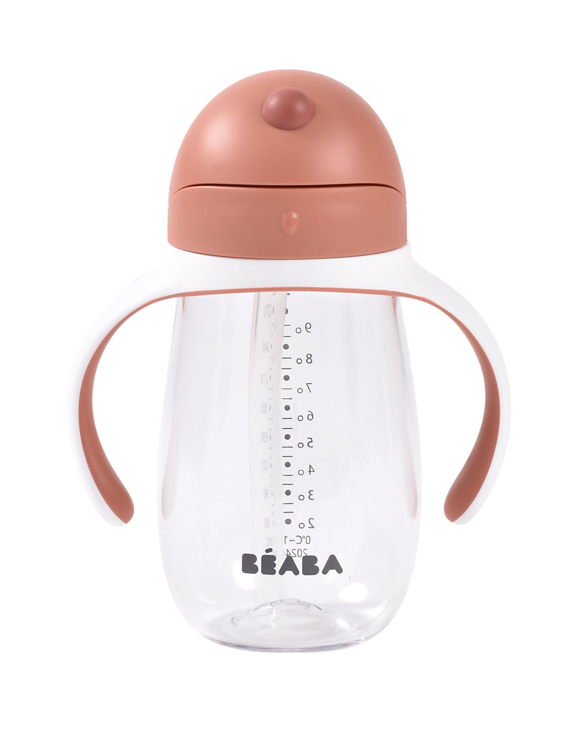 BEABA Kubek do nauki 2 w 1, kubek ze słomką dla dzieci, w 100% niekapiący, łatwy do otwierania, zdejmowane uchwyty, siekacz i silikon, 300 ml, terakota