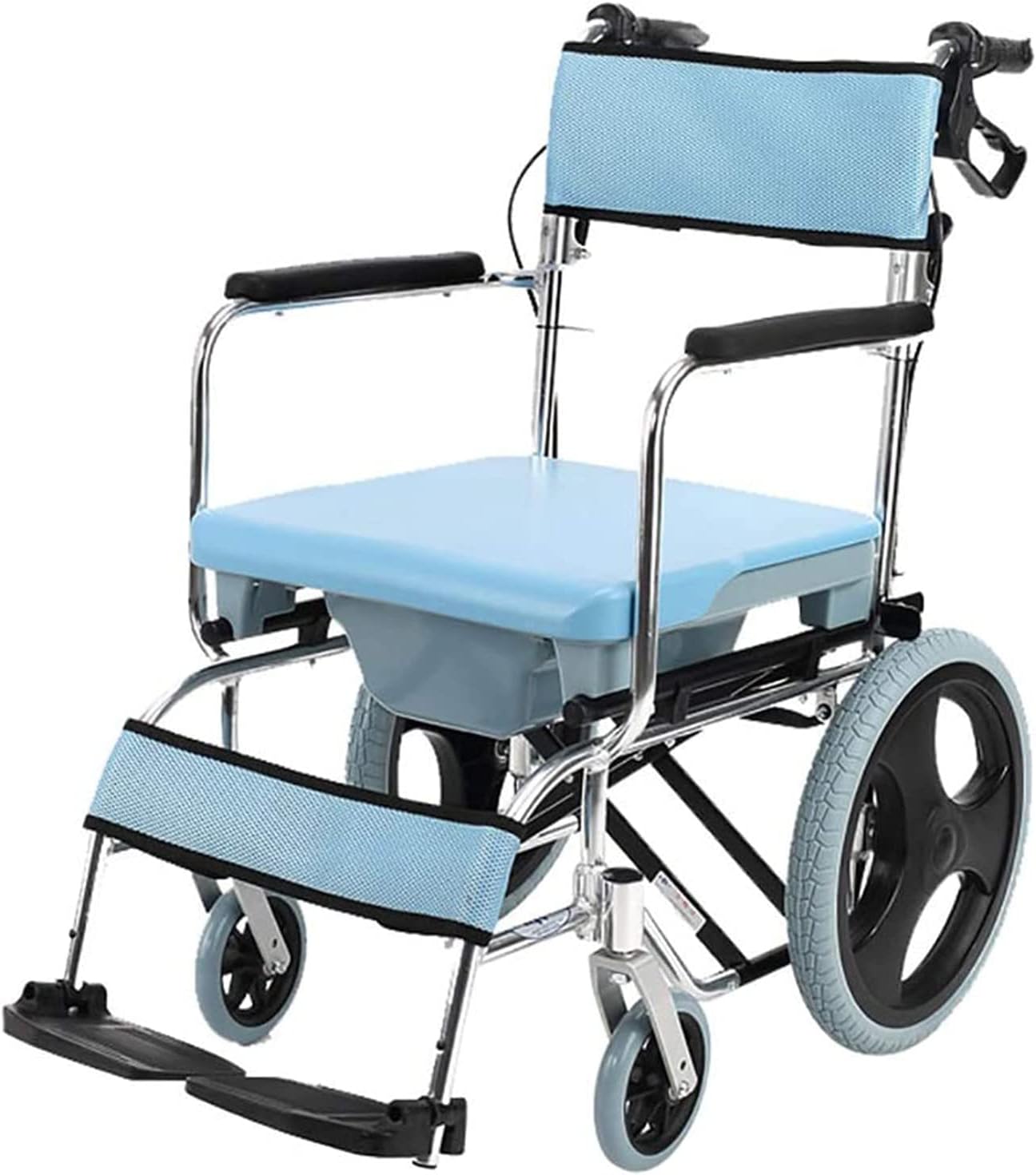 LXBH Silla De Baño Geriatrica, Silla con Orinal Plegable Móvil para Mesita De Noche Silla De Ducha Y Andador con Rueda Y Cojín Asiento Ergonómico Sistema De Frenado