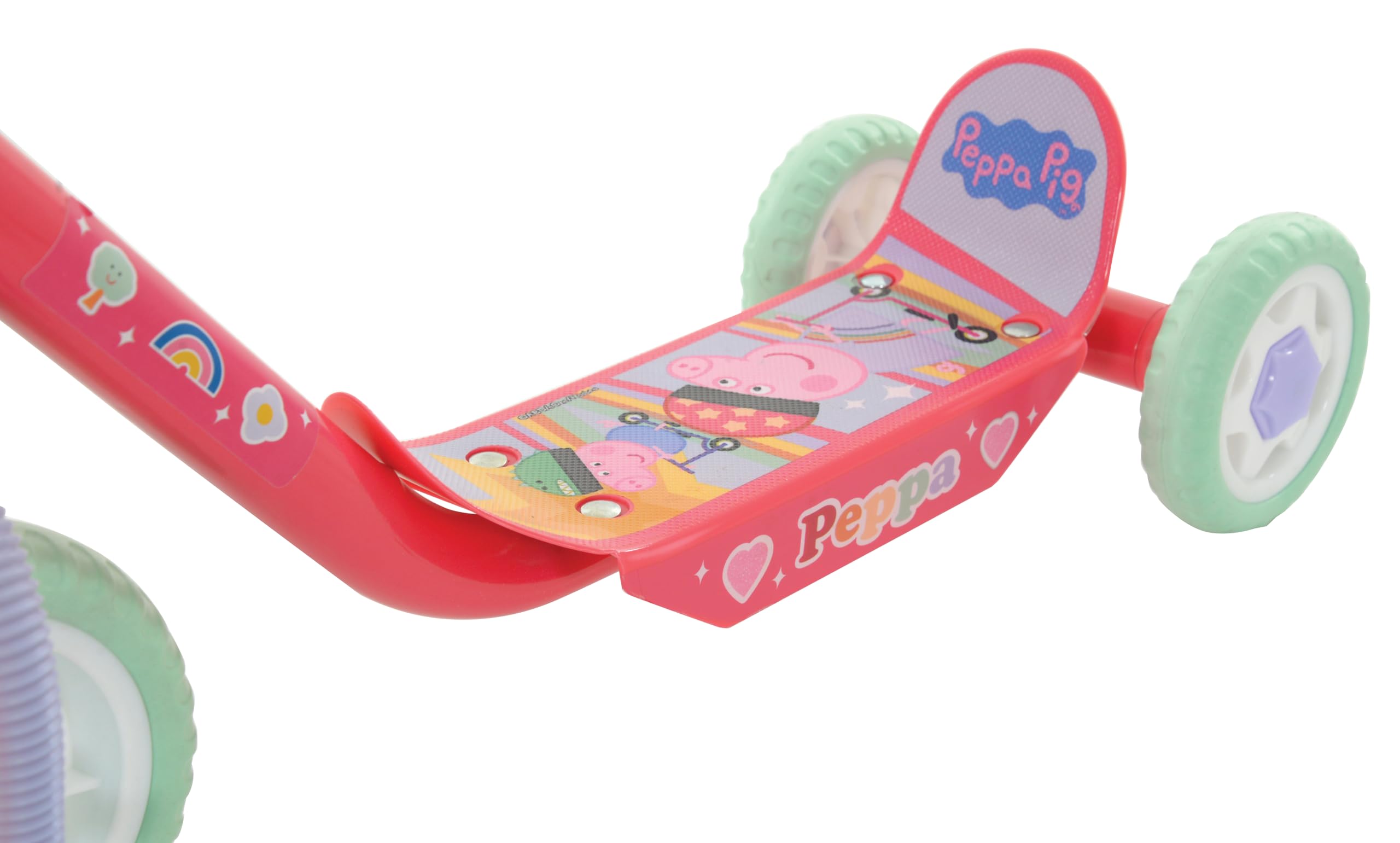 Peppa Pig Patinete 3 Ruedas +20 kg +2 años, 58x36x65-70 cm, Escudo Delante, Juegos para niños, Motricidad, Diseño Colorido Pepa y George, Patinete Infantil, Fácil de Montar (77757)