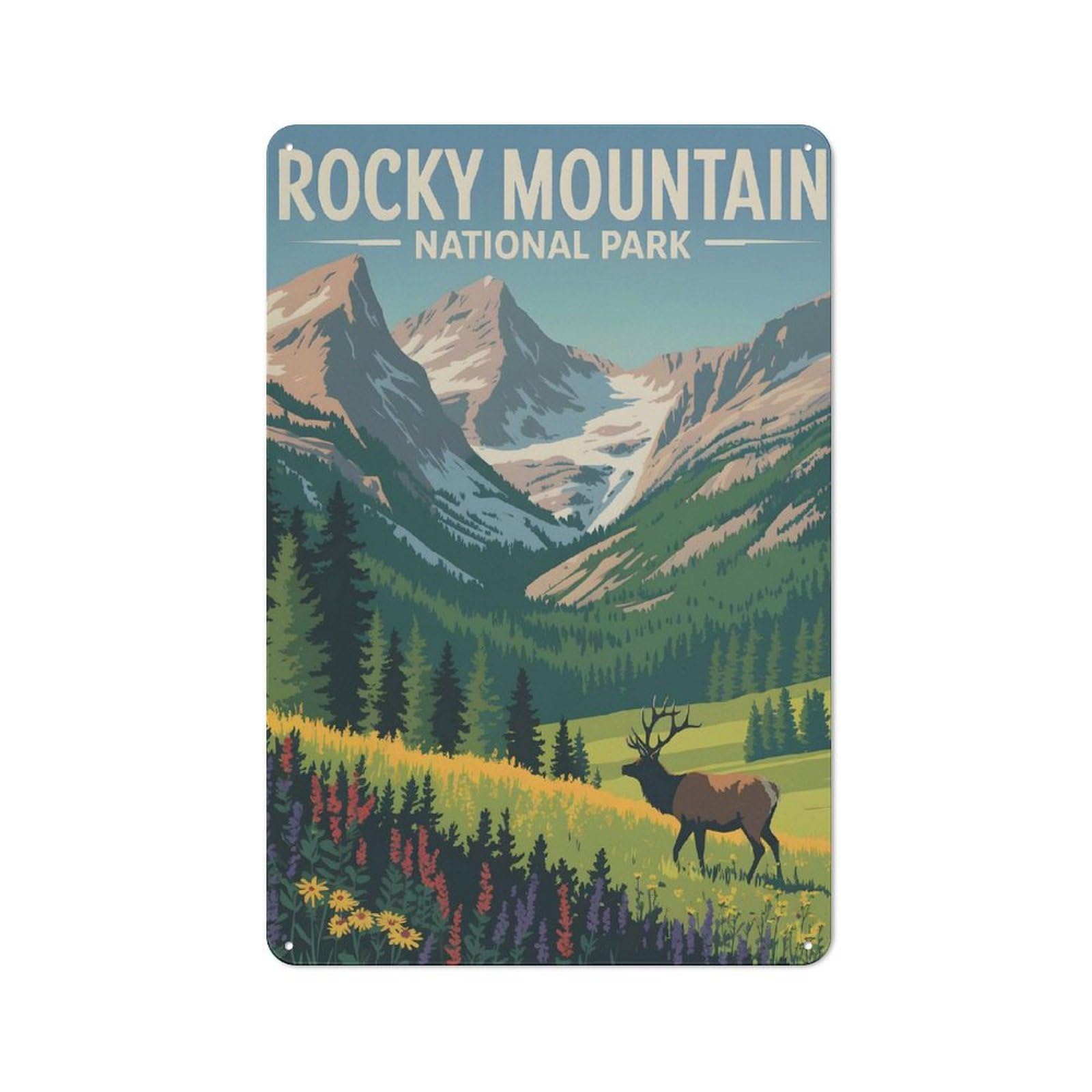 Junmoney Style-5 For Hobby Room Or Studio, Rocky Mountain National Park Illustration Retro Metal Sign 30X20cm, A Decorative Gift For A Newly Furnished Hobby Room And Studio
