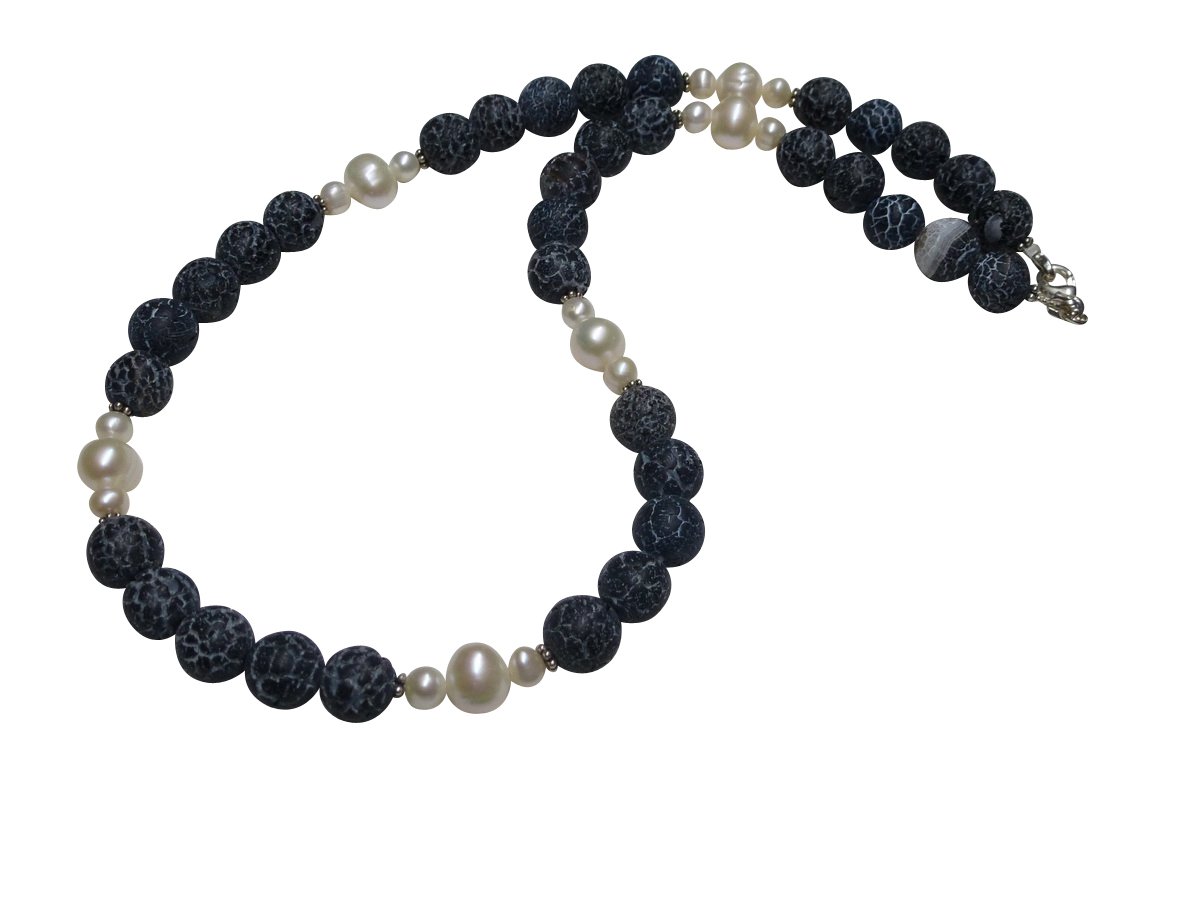 Silberschmuck-BGFOSSIL Agate SW – Pearl Agate Necklace, Sterling Silver