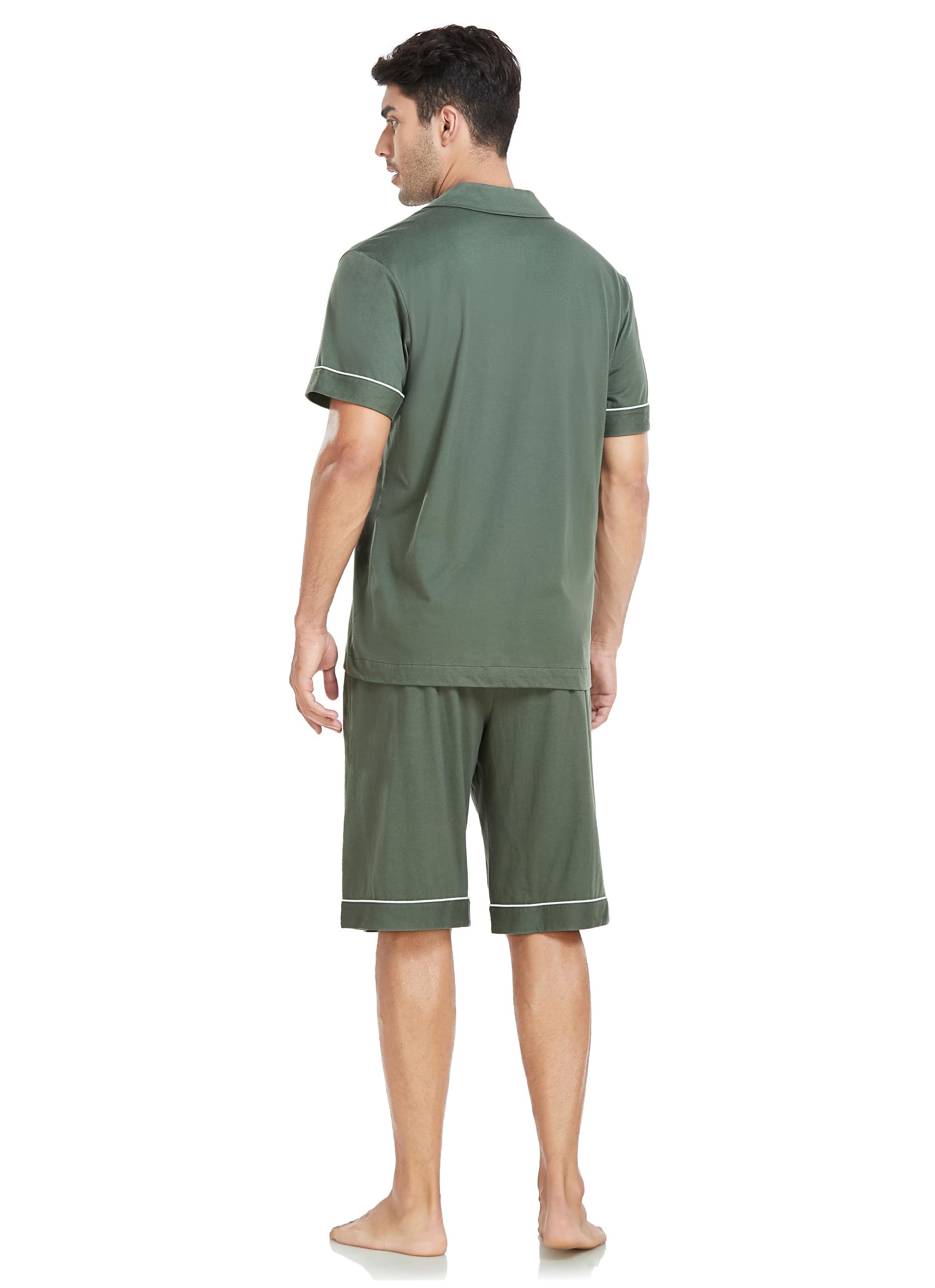 EA'S SECRET Schlafanzug Herren Kurz Baumwolle Pyjama Set Zweiteiliger Nachtwäsche Oberteile und Kurze Hose mit Knopfleiste