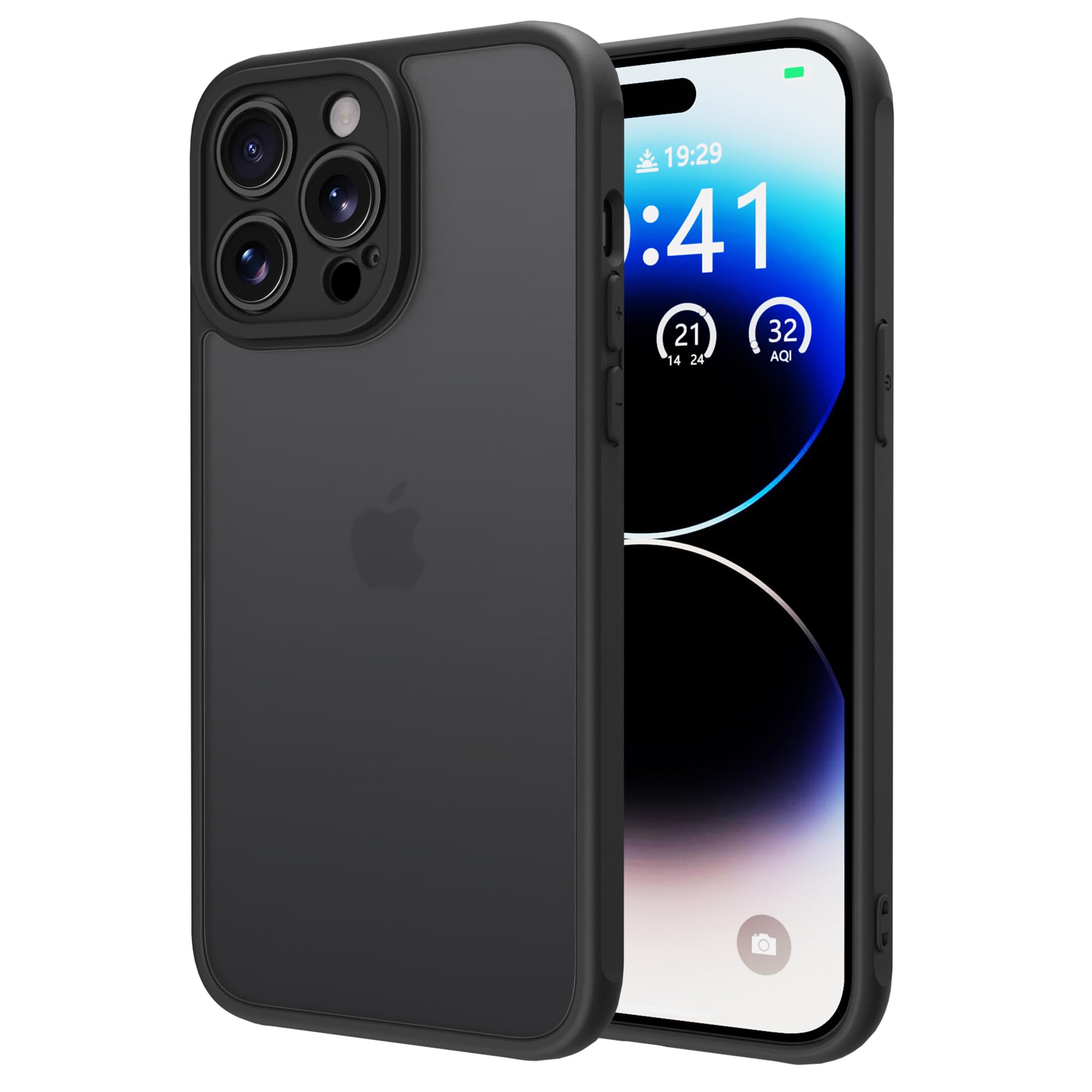 PinLiSheng iPhone 14 proケース 半透明 全面保護 いPhone 14 pro対応 スマホケース 耐衝撃 米軍MIL規格取得 レンズ保護 滑り止め 黄ばみなし ストラップホール付き 携帯スマホケース アイフォン14 pro 用カバー (ブラック, iphone 14 pro)