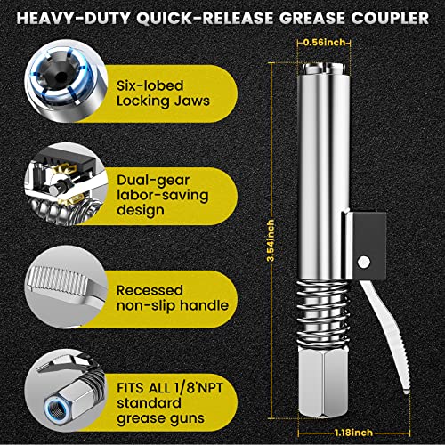 Upday Grease Gun Coupler, Upgrade To 12500 Psi, Slightly Grease Gun Coupler, Easy To Lock And Release, Compatible With All Grease Guns 1/8" Npt Fittings #TOP3