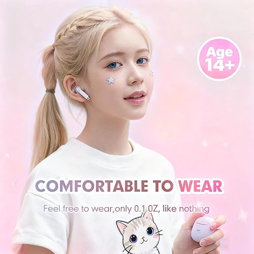 Miniatura 5 de Auriculares inalámbricos rosa True Wireless Bluetooth 5.3 con micrófono para hacer ejercicio Auriculares con cancelación de ruido Auriculares