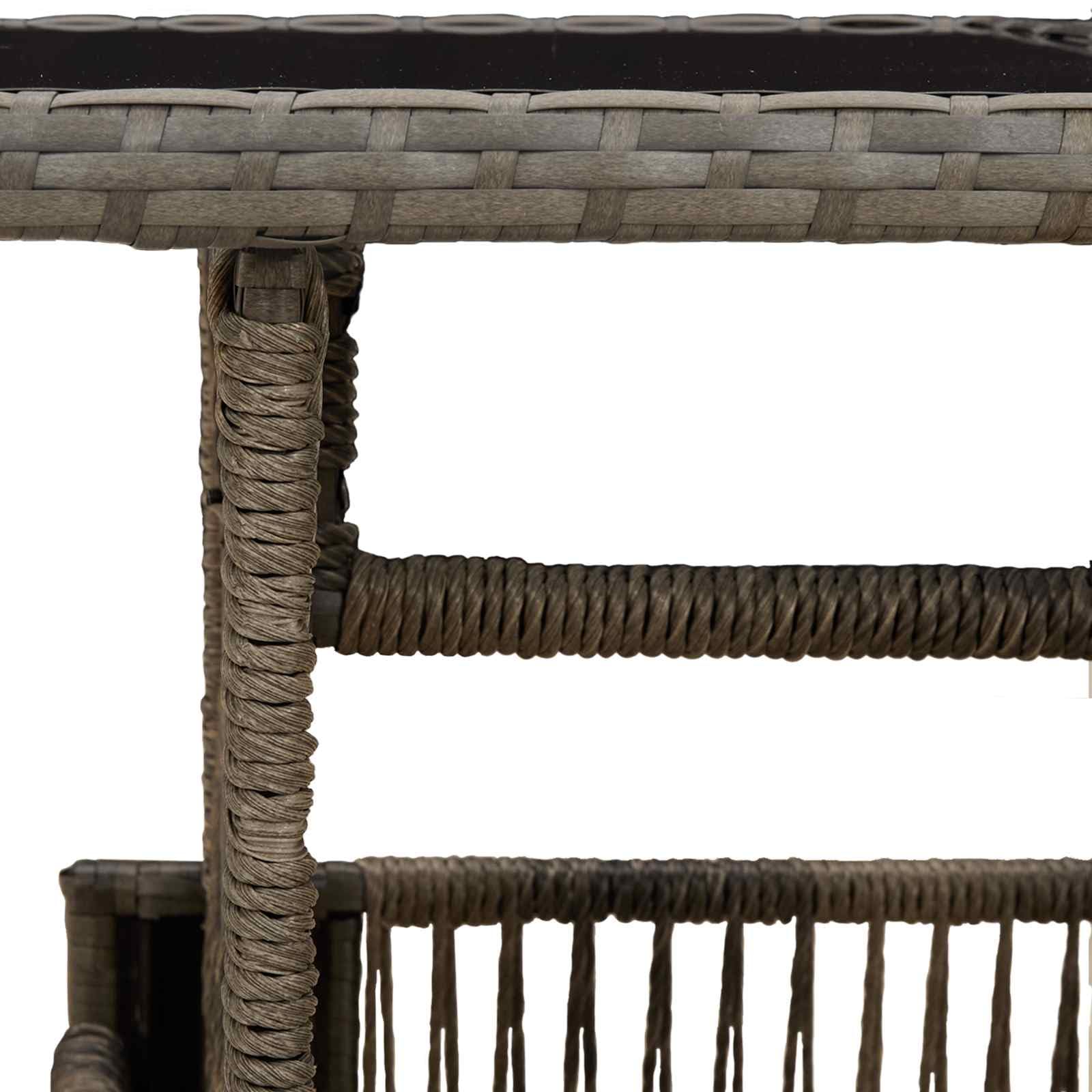 Tavolo da giardino, balcone, tavolo da pranzo, tavolo da terrazza, per esterni, cortile, terrazza, giardino, grigio, 100 x 55 x 37 cm, in rattan sintetico e vetro