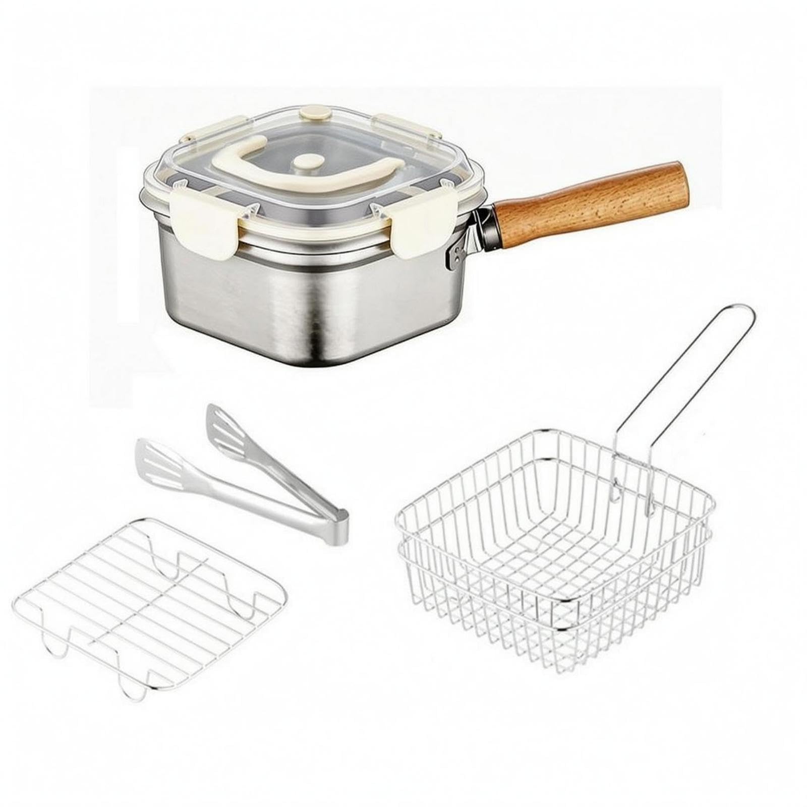Multifunction Cooking Pot Removable Fryer Square Basket | Multifunction Cooking Pot Removable Fryer Square Basket Transparent Lid 304 Body - 4-pc Stainless Steel Abs-image-9