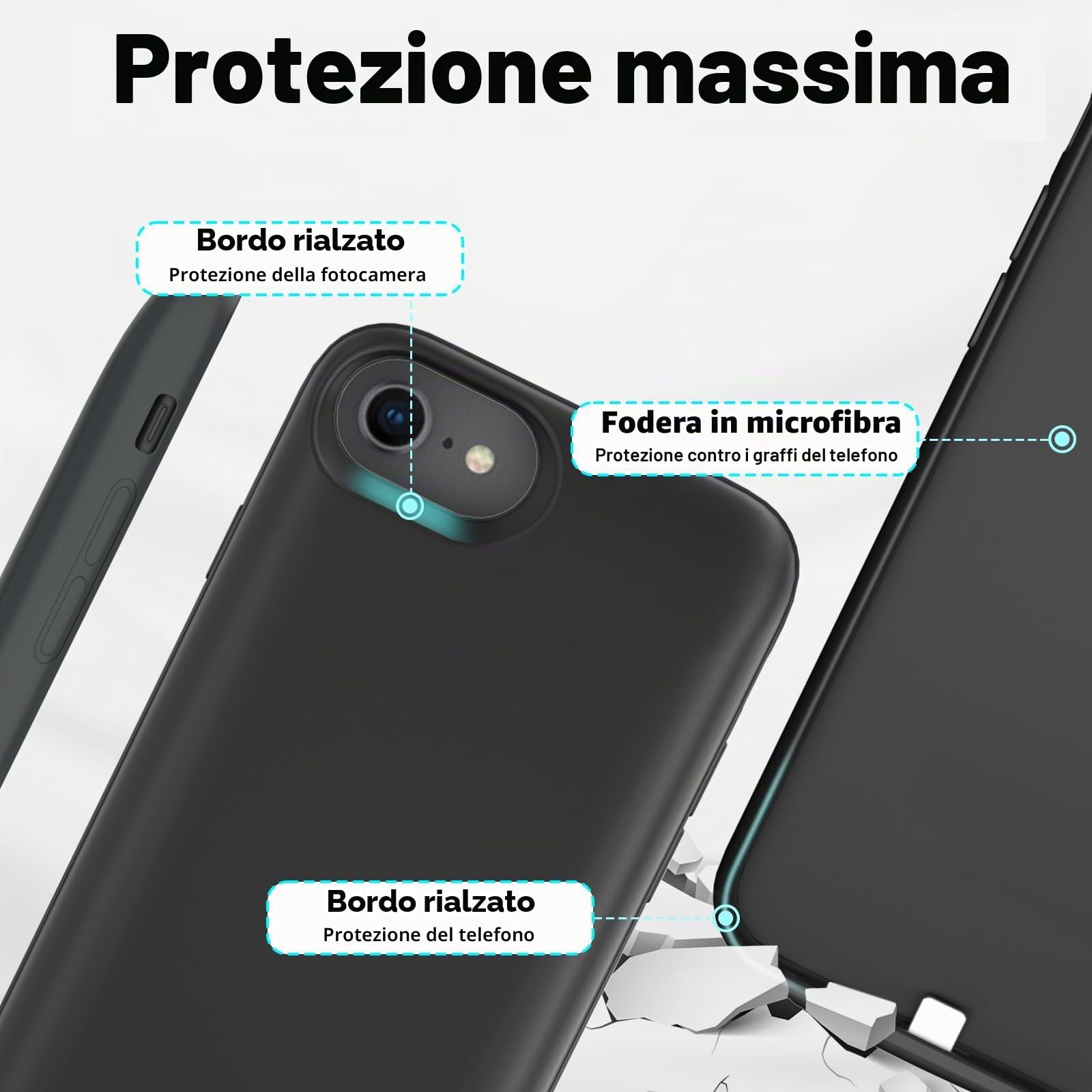 Cover Batteria per iPhone 8/7/6S/6/SE 2020, 8500 mAh Sottile e Ricaricabile con Supporto, Custodia di Ricarica Estesa Custodia Protettiva Portatile con Batteria - Nero (4.7 Pollici)