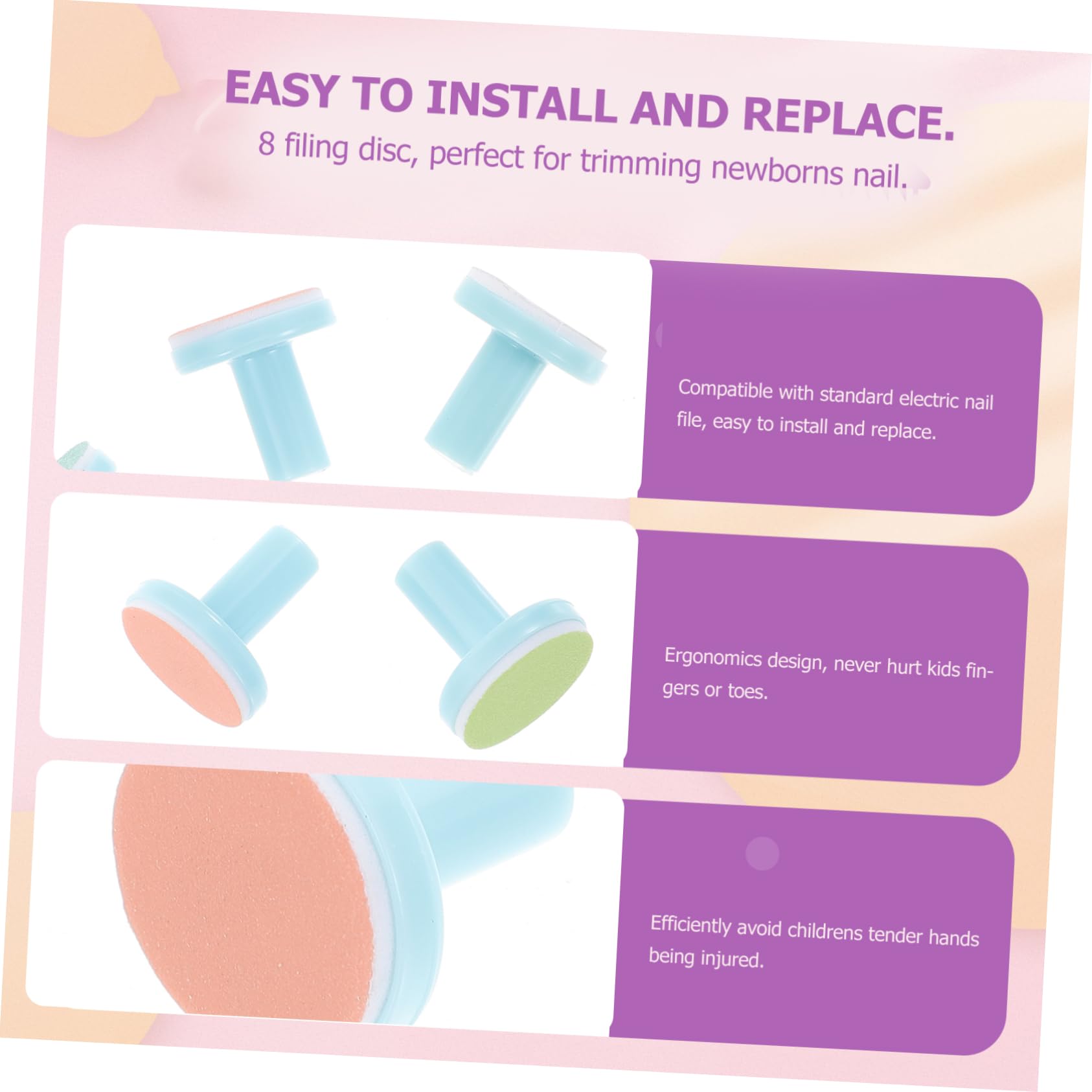 TOVINANNA Nail Buffer Electric Nail Drill Replacement Pads 8pcs Filing Discs Ergonomic Design Random Color