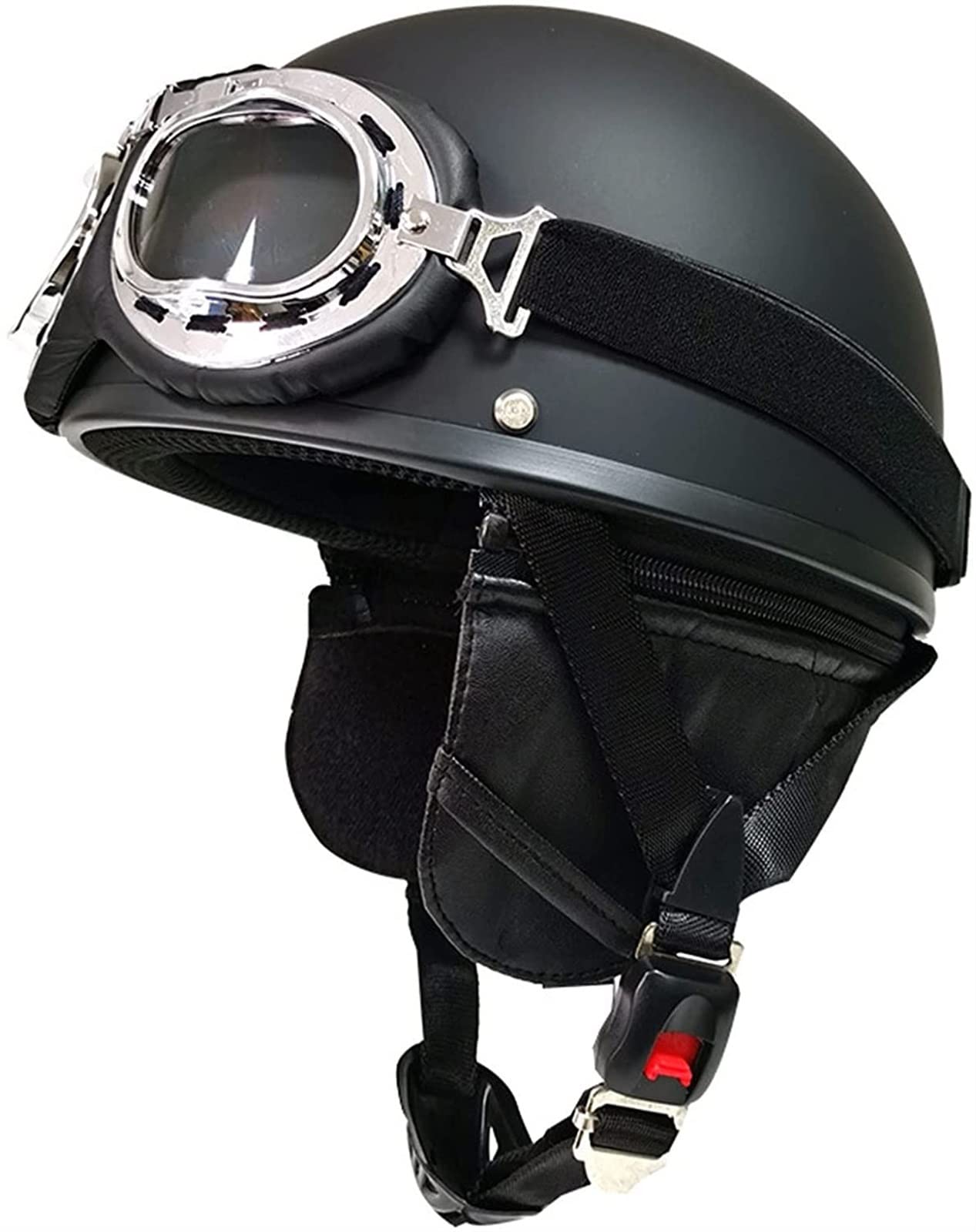 Vvpec B Motorbike Half Open Face Helmet With Uv Goggles Retro German Style Motorcycle Jet Half Helmet Skull Cap Flat Helmet Ece/Dot Approved Locomotive Moped Helmet (Color : Size : Xl(61~62Cm))