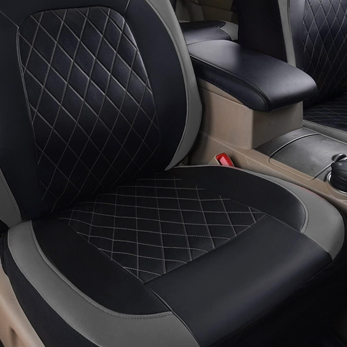 Lot de 9 housses de siège de voiture universelles en cuir synthétique pour sièges de voiture et SUV Version 2026 (gris)