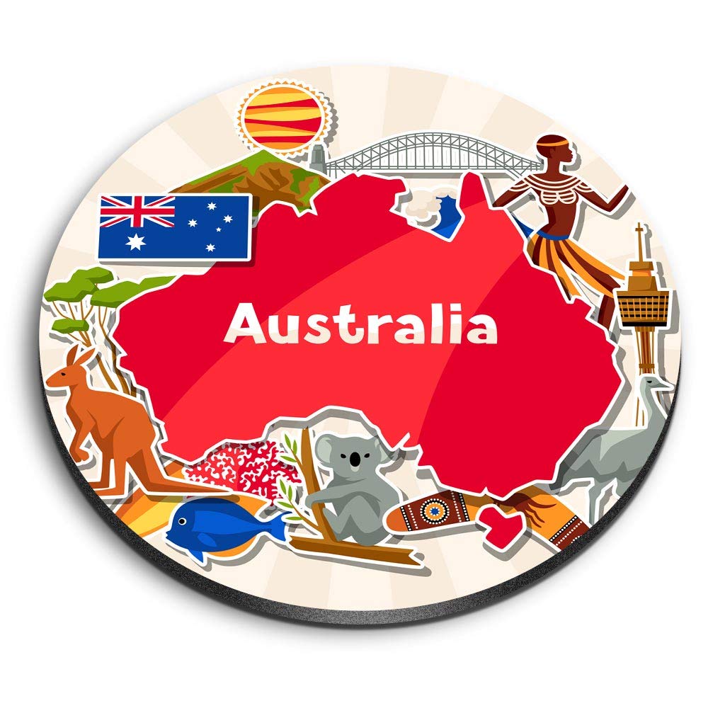 Destination Vinyl Ltd Multicolor 1 X Round Mdf Magnet - Australia Travel Map Australian 14730
