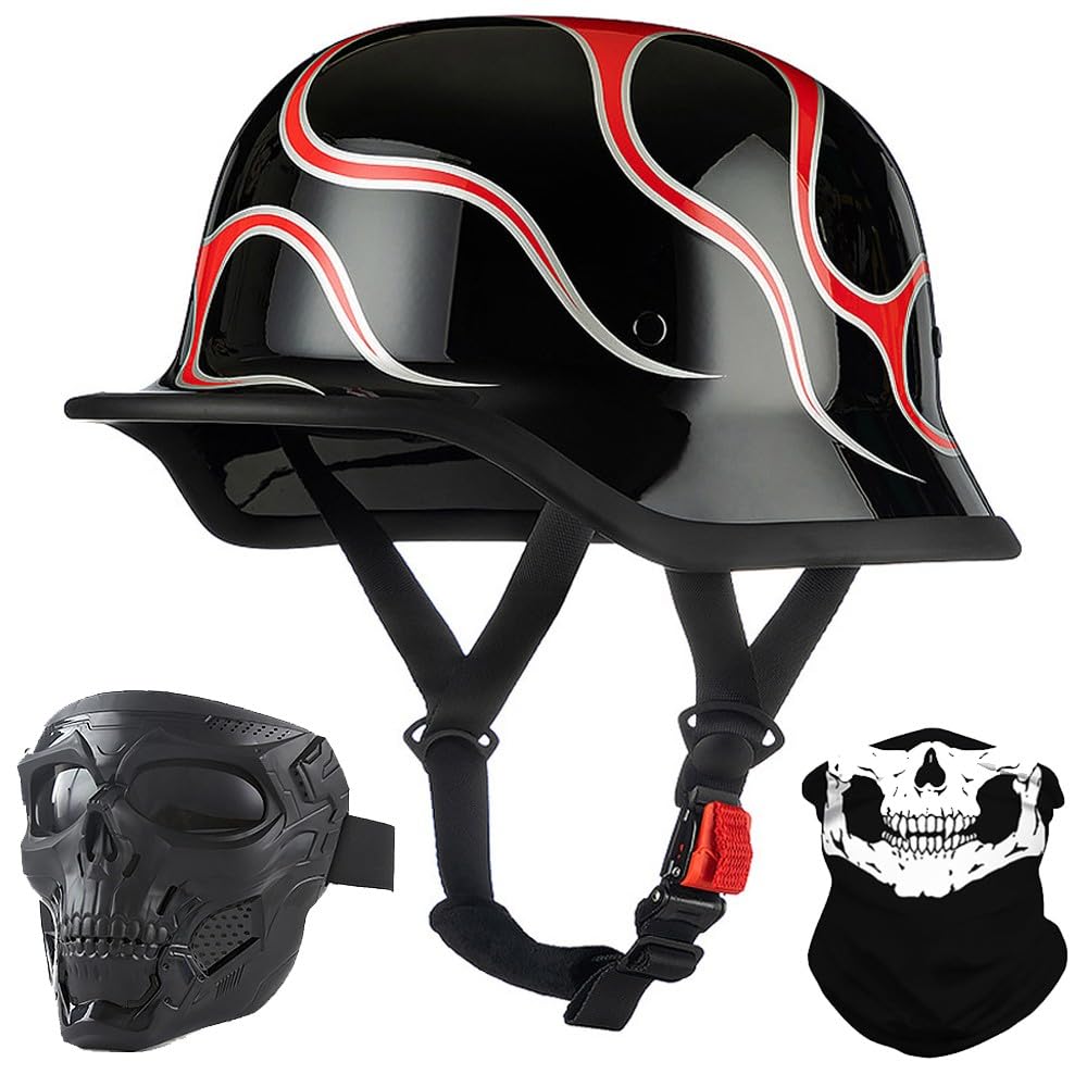 Bygmwep Men's X8 Vintage German Style Motorcycle Half Helmet, Ece Approved Adult Wo Retro Open Face Helmet, With Adjustable Quick Release Buckle, For Bicycle Cruiser Scooter, M~Xxl