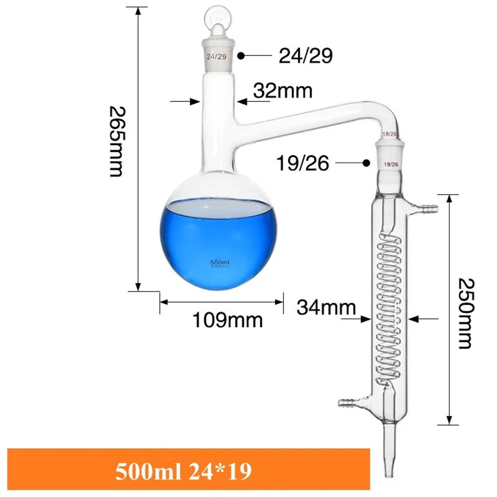 Zentrifuge, Destillationsgerät, Einheit, Serpentinenkondensator, Destillationskolben, Verwendung for die Herstellung von destilliertem Wasser, Extraktion ätherischer Öle(1000ml 24x24)