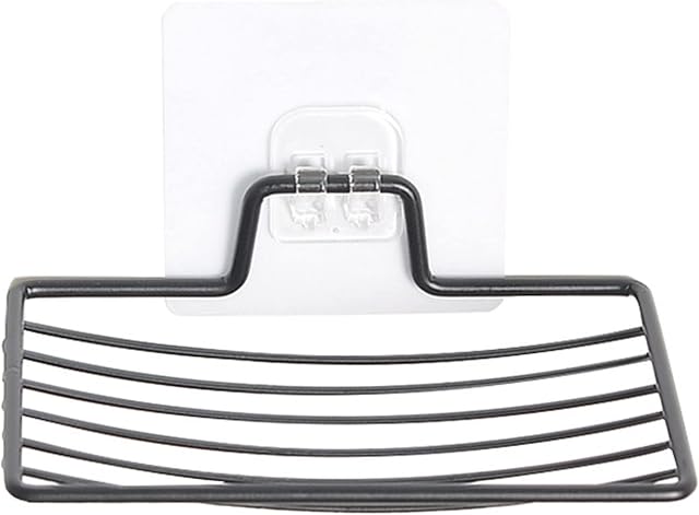 XFLYP Sturdy Traceless Self Adhesive Soap Dish, Self Adhesive Wall Mounted Soap Holder Stainless Steel Storage Saver for Home Kitchen Bathroom Shower (Black)