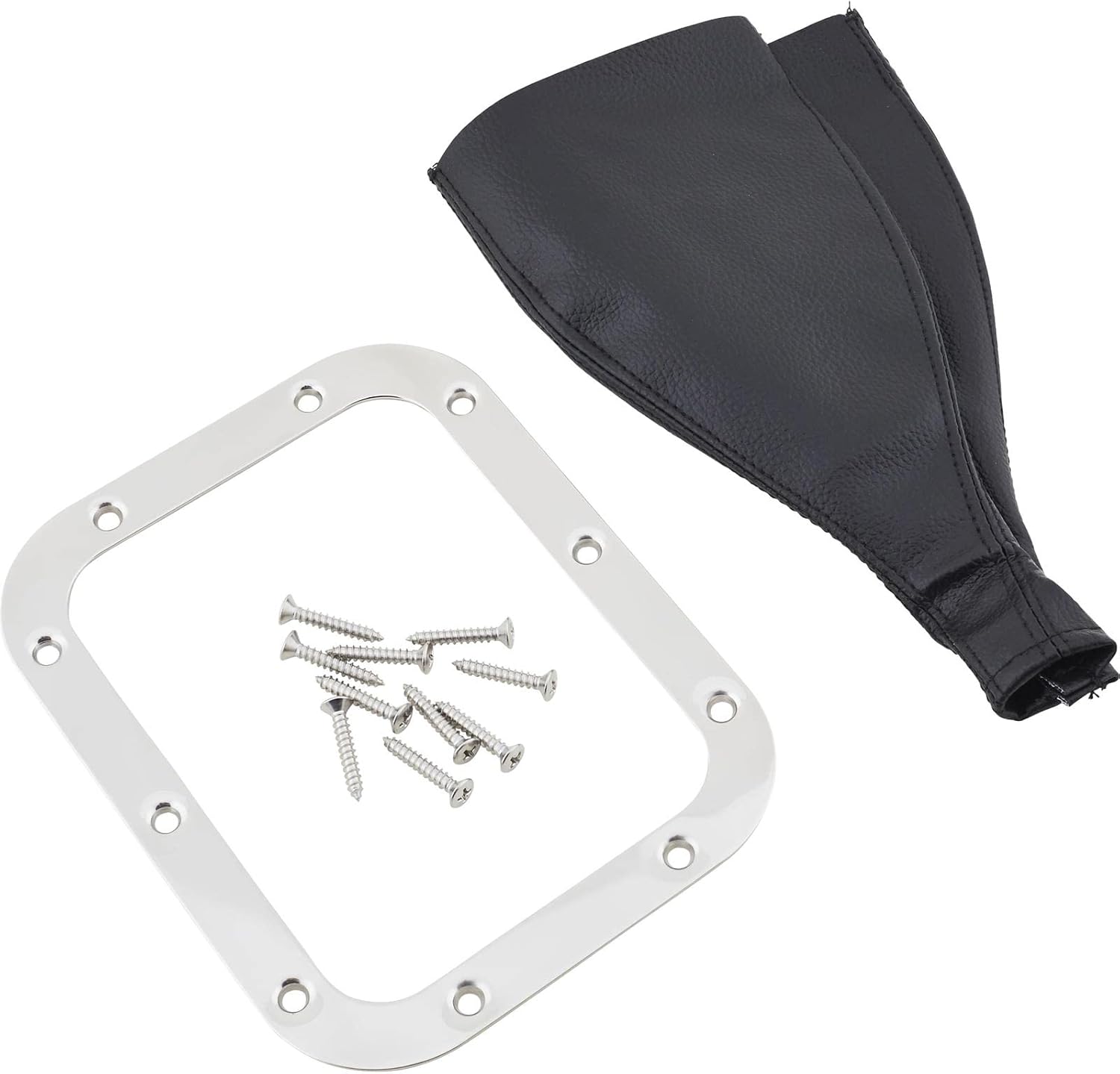 Speedway Motors Rectangular Vinyl Shifter Boot - Polished Stainless Steel Base - Trim-to-Length Design - Easy Installation - 6.75 x 5.25 Inch - Ideal for Hot Rods and Muscle Cars